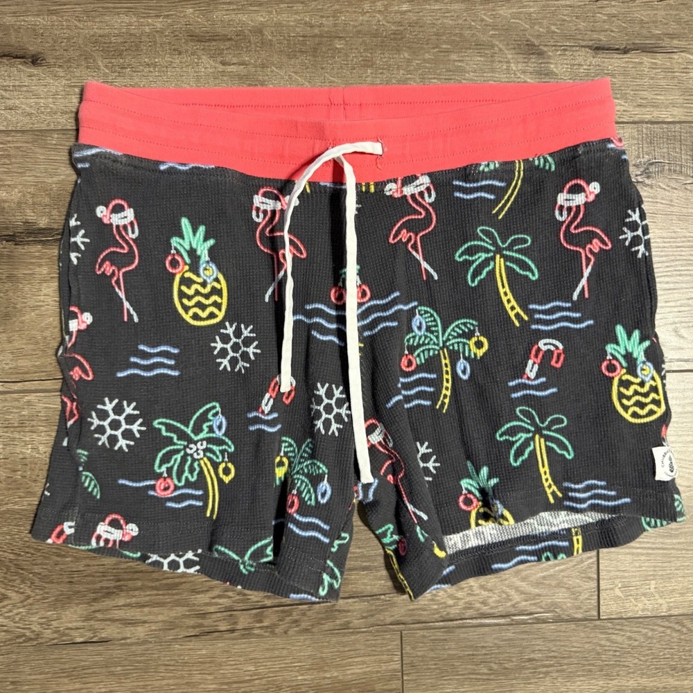 Chubbies Waffle Knit Lounge Shorts Black Neon Tropical Christmas Print Small